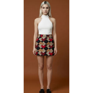 Rare Retro MCM Vintage Inspired Ann Taylor LOFT Mini Skirt Sz4 Black Red Geo